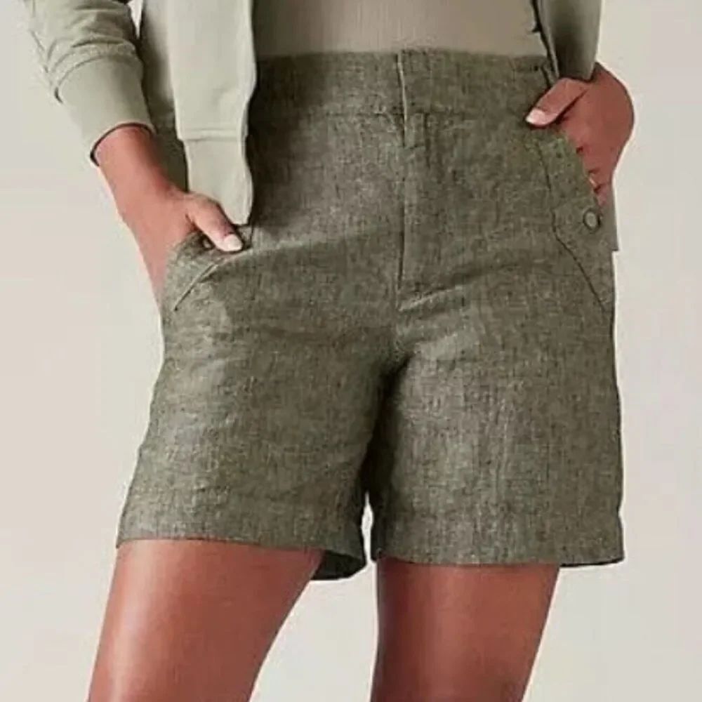 Athleta Voyager Linen Shorts NWT Size 20 Aspen Olive